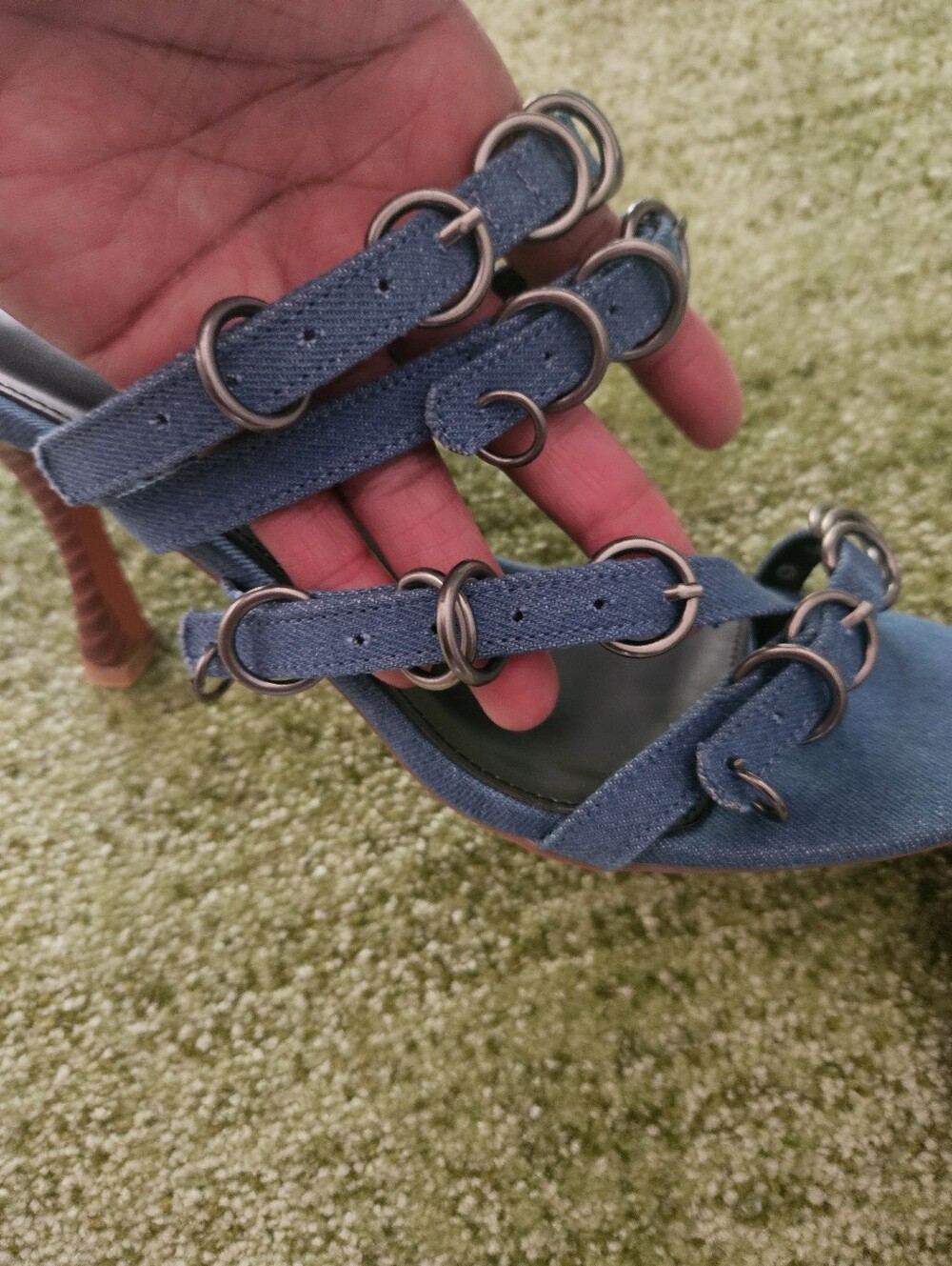 Denim Blue Studded Ring-Accent Sandals - Picture 4 of 8